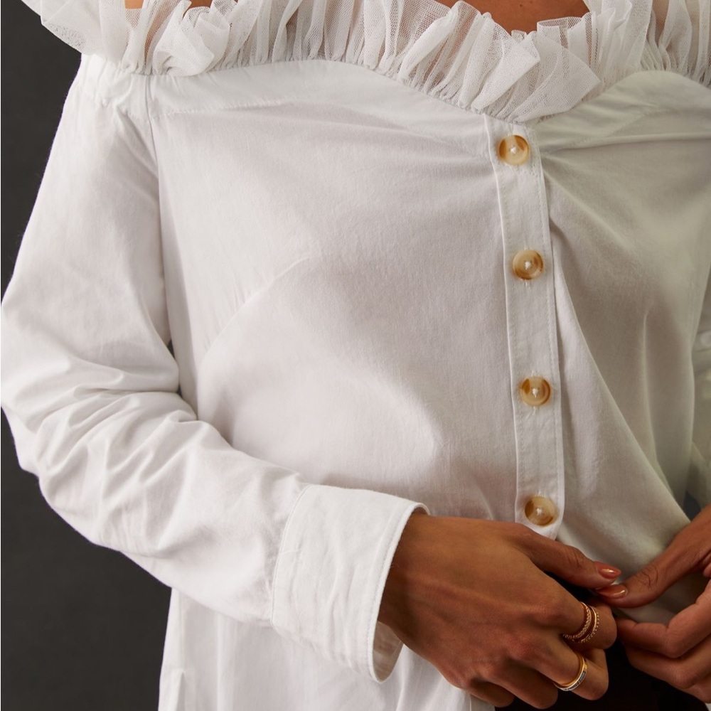 White Off-Shoulder Ruffle Blouse - Picture 3 of 4